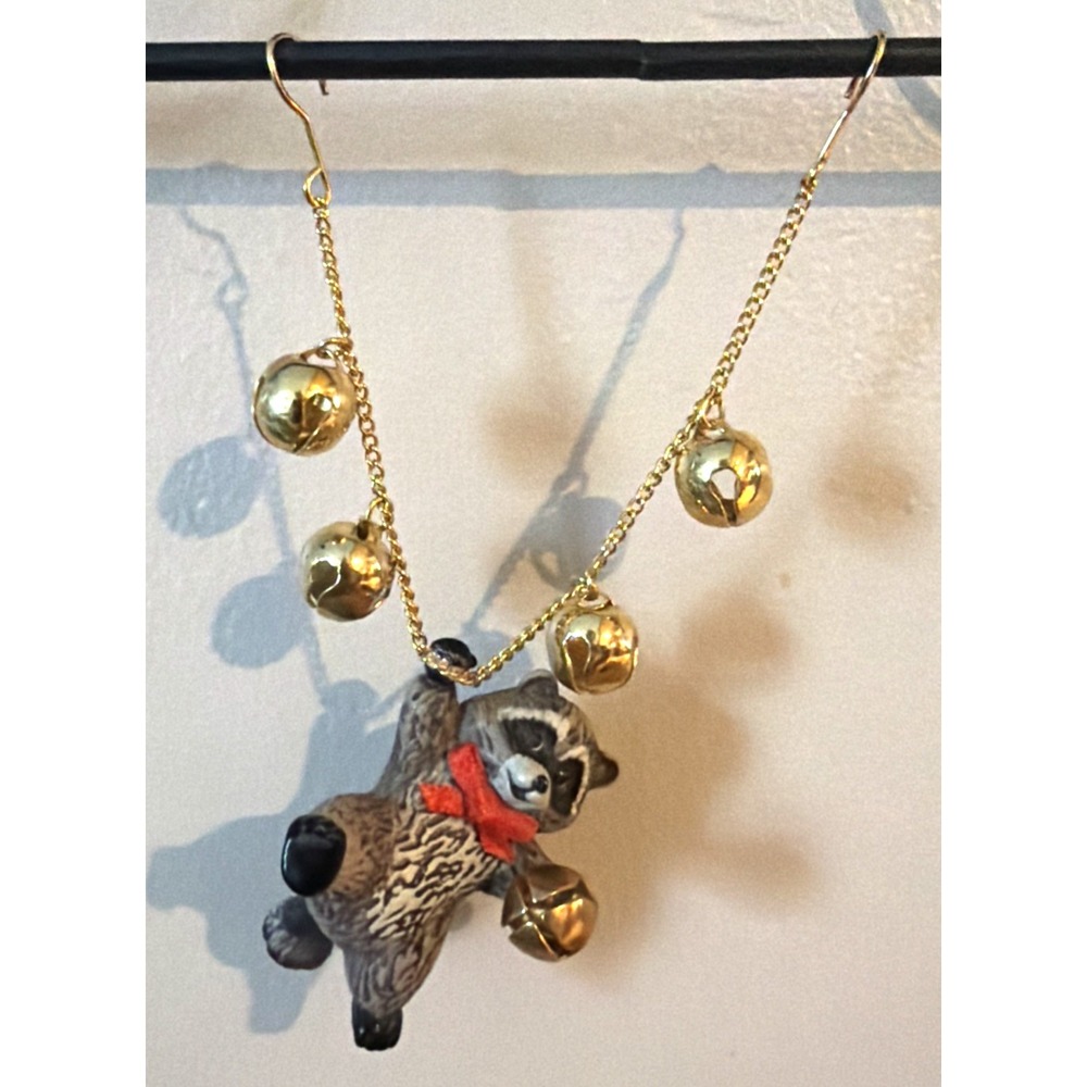 1986 Lil Jingler Raccoon Handcrafted Hallmark Ornament with Brass Bells